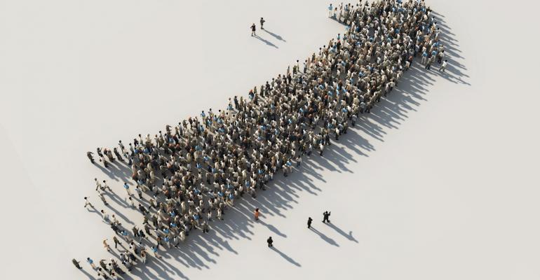 An arrow made of people