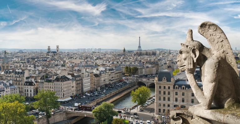 In Paris, a gargoyle on Notre Dame