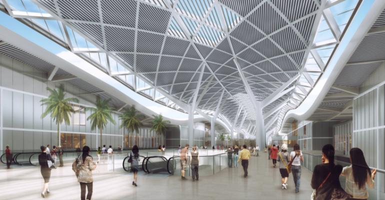 Rendering of the interior of Shenzhen World Exhibition and Convention Center, currently under construction near the Shenzhen International Airport in China.