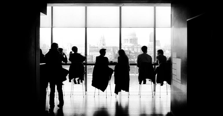 meeting overlooking European city