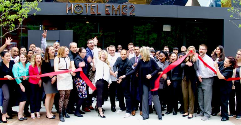 Cutting the ribbon to open Chicago's new Hotel EMC2