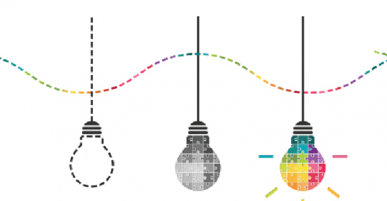 three colorful hanging lightbulbs