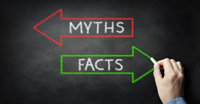 Arrows pointing toward myths and facts