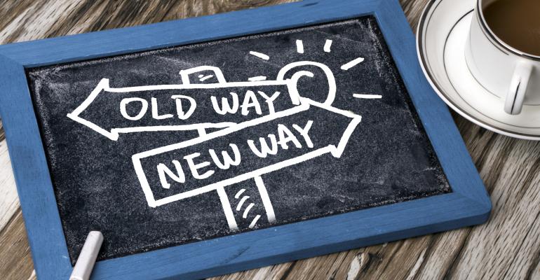 Pad with "Old Ways, New Ways" drawn on arrows