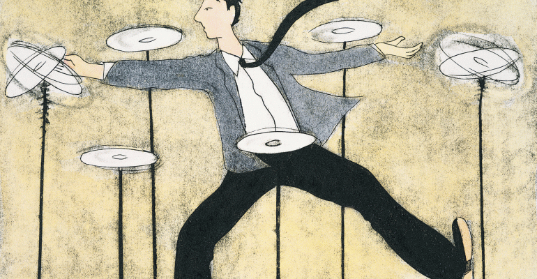 Cartoon man juggling plates