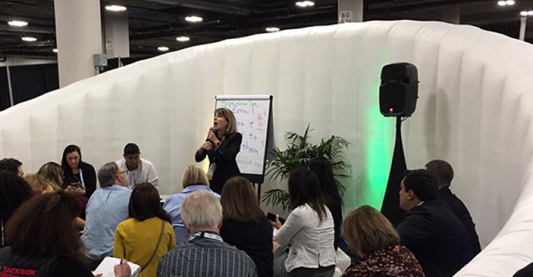 Sue Hershkowitz-Coore, a sales trainer and professional speaker with High Impact Presentations during a recent SRO campfire session at IMEX America 2017