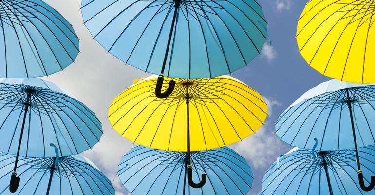 blue and yellow umbrellas