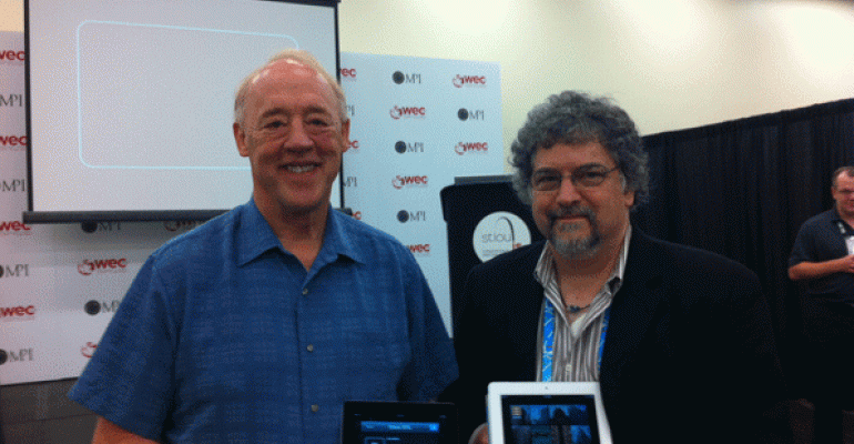 Meeting industry tech gurus Corbin Ball and James Spellos with the TechSpec app they developed with QuickMobile
