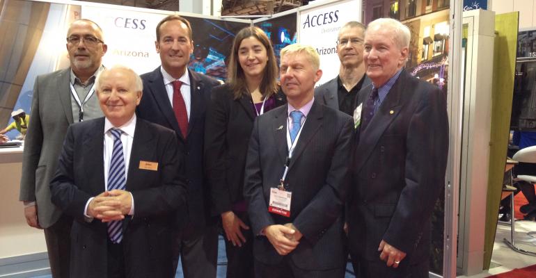 Celebrating the 40th anniversary of coining the phrase ldquodestination management companyrdquo and the DMC concept from left Christopher Verstraete Euromic Ray Bloom IMEX Chris Lee ACCESS Destination Services Pauline Risbecker Kim Euromic Sweden Joe Lustenberger Euromic Grant Snider JPdL and Phil Lee ACCESS at the ACCESS booth at IMEX America