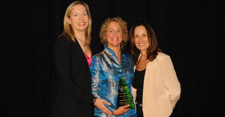 Amy Spatrisano CMP center receives her award from Convention Industry Council CEO Karen Kotowski CAE CMP left and Terri Breining CMP CMM of The Breining Group