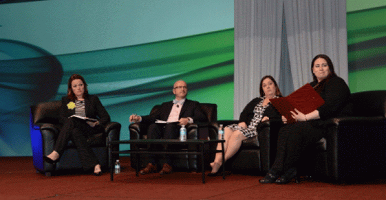 From left Angie Duncan strategic meeting management consultant Scott Gray Gray Consulting Sharon Marsh Medtronic and Helen Kalorides Roche Diagnostics Corp