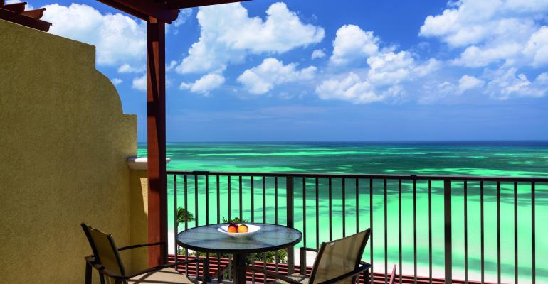 A view from the balcony at the new RitzCarlton Aruba