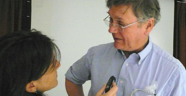 Nobel Laureate Tim Hunt being interviewed by one of those pesky women Paloma Baytelman who shared this photo on Flickr