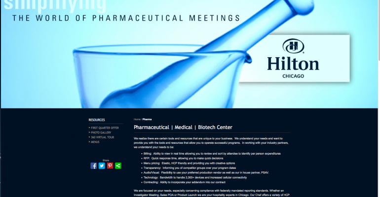 Hilton Chicago created a pharmaceutical meetings landing page where those who ar