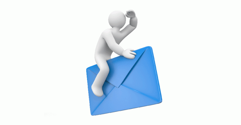 Cartoon man riding email envelope