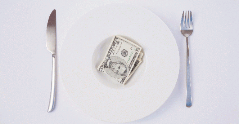 Dollars on a plate with knife and fork