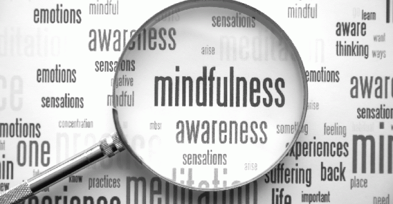 Magnifying glass over words mindfulness and awareness