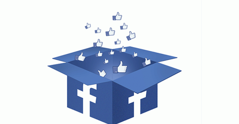 Box with Facebook logo and thumbs ups