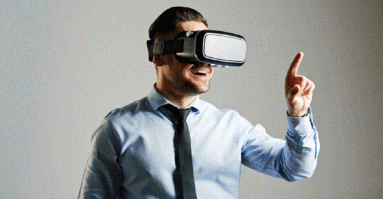 Man wearing virtual reality goggles