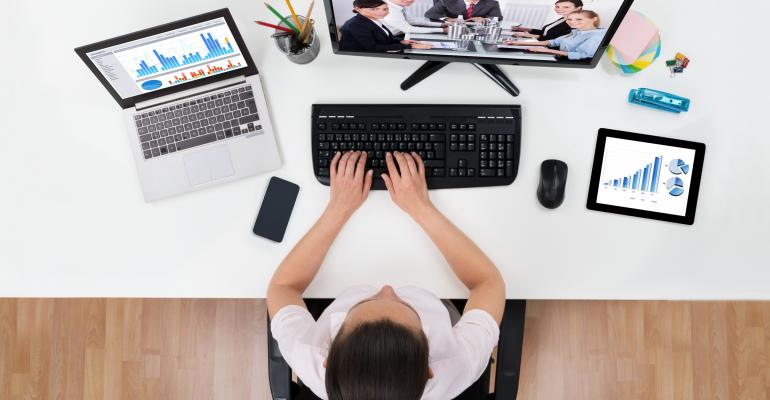 Business person doing a web meeting