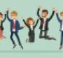 Cartoon happy business people jumping for joy