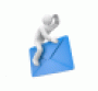 Cartoon man riding email envelope