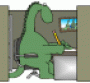 Dinosaur writing in office cubicle