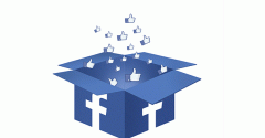 Box with Facebook logo and thumbs ups