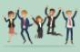 Cartoon happy business people jumping for joy