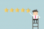 Cartoon man on ladder putting up star ratings