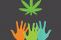 hands reaching for marijuana leaf