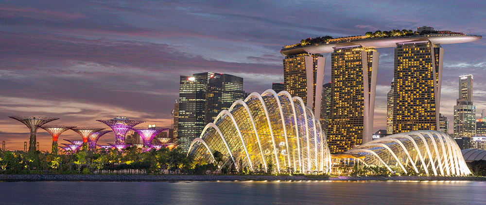 The futuristic Gardens by the Bay complex features 18 steel "supertrees" that help control the climate.