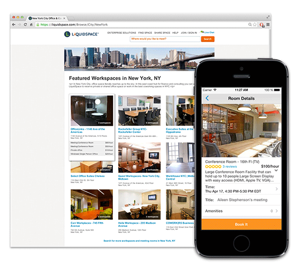 A look at the Web and mobile interfaces of the LiquidSpace venue search tool