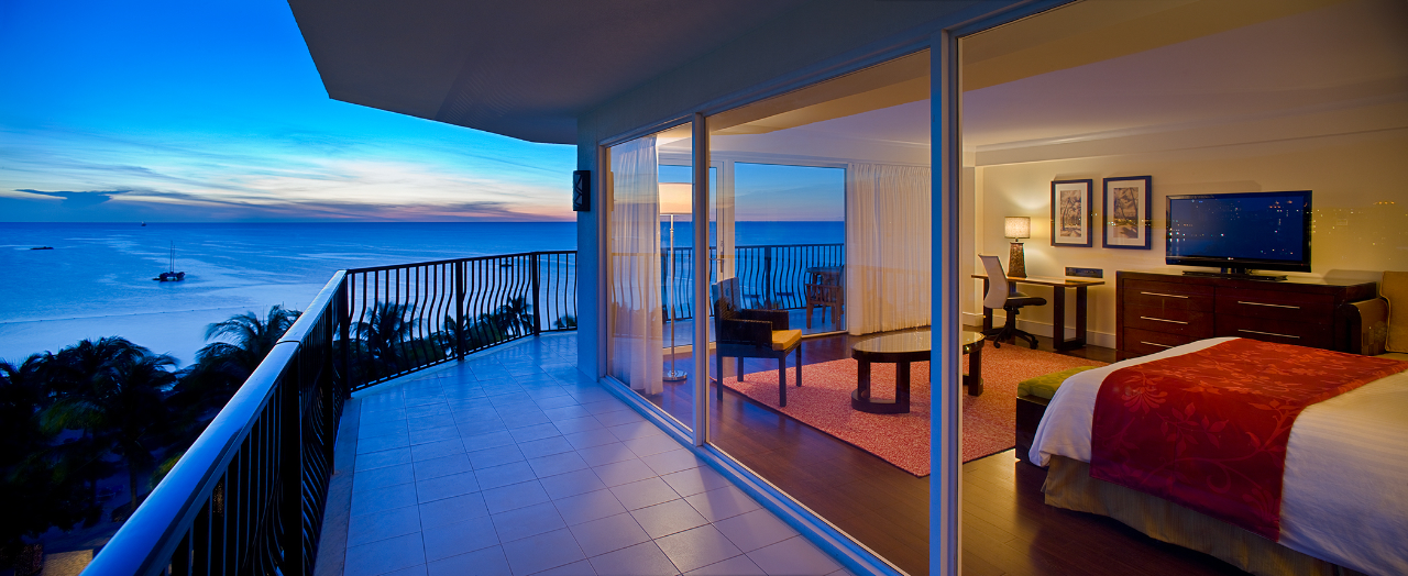 The resort has 411 spacious guest rooms, all with 100-square foot balconies overlooking the Caribbean sea.