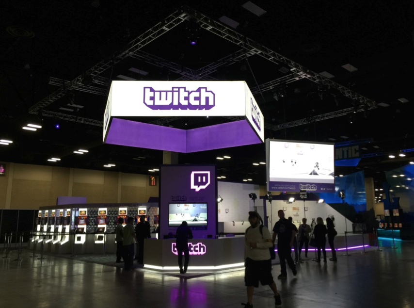 Notice how many interactive monitors this Twitch booth at a recent convention the booth had—this proved to be an effective way to increase traffic to the booth.